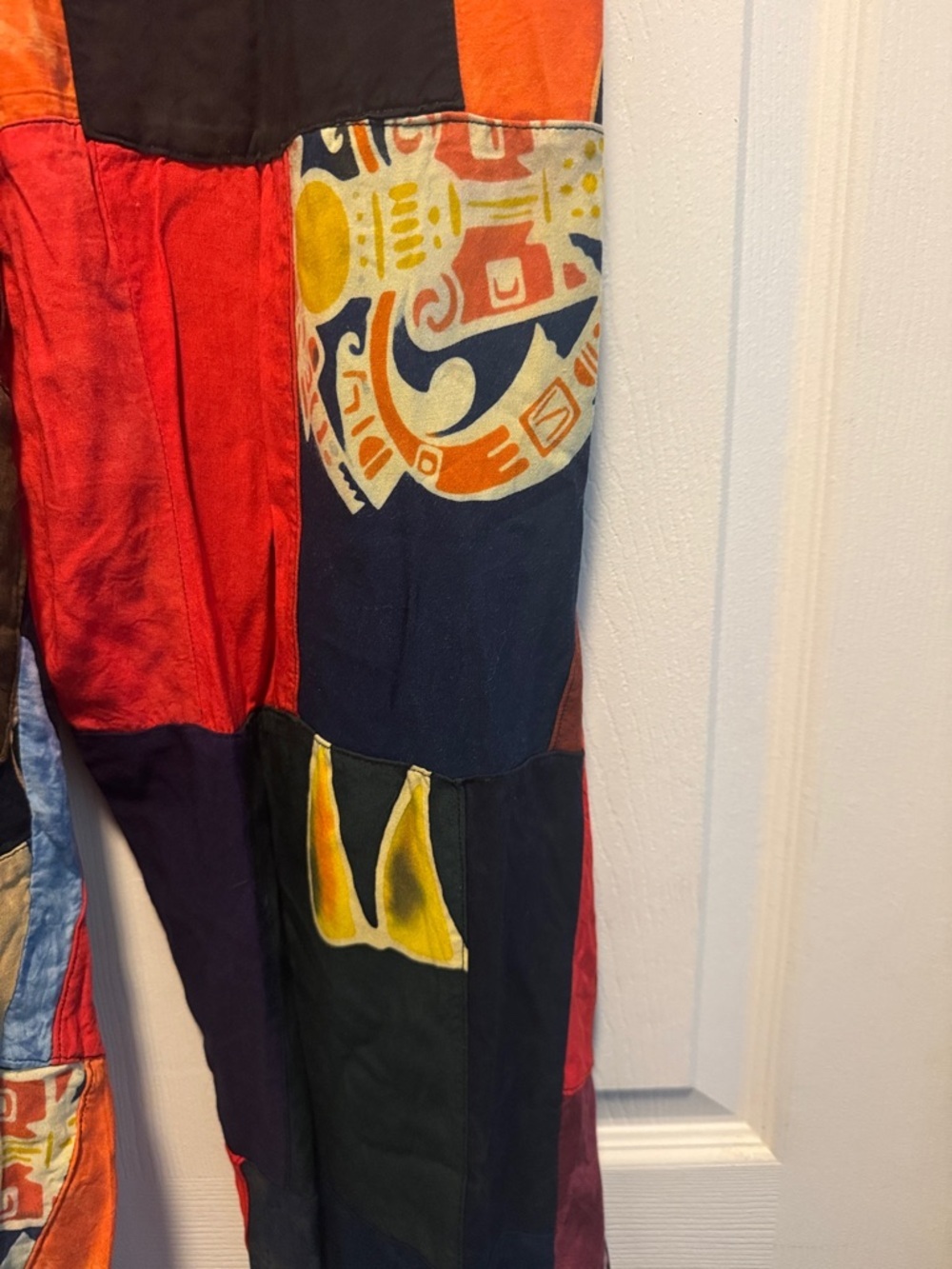 Patchwork Multicolor Boho Lounge Pants - Vibrant Orange & Blue - Picture 3 of 11